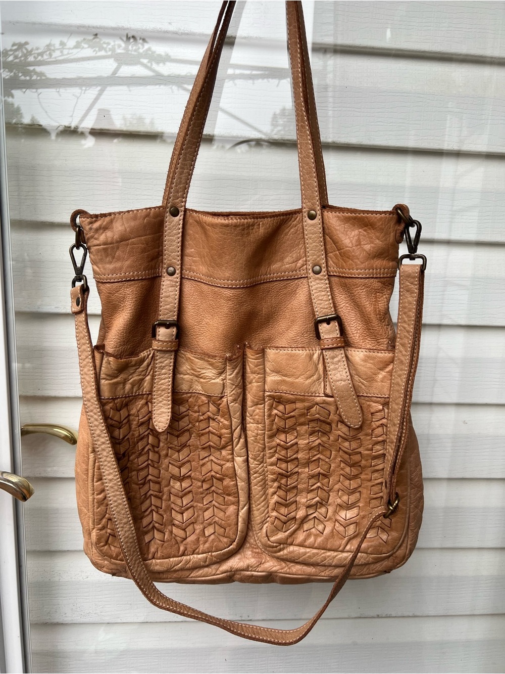 ORIGI HAND MADE ITALY P’ELLE  BOVINA LEATHER LARGE WOVEN BAG TOTE PURSE RARE